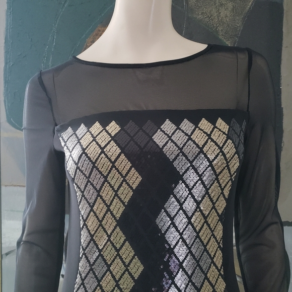 Joseph Ribkoff | Mesh and Sequin Geometric Dress - Picture 3 of 10